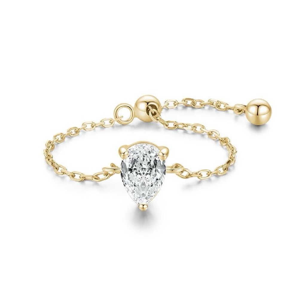 925 Sterling Gold and Zircon, Adjustable Chain Ring